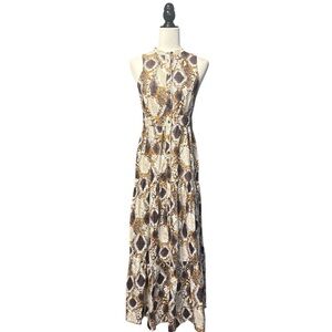 Maeve by Anthropologie Snake-Printed Maxi‎ Button Front Back Cutout Dress Size 2